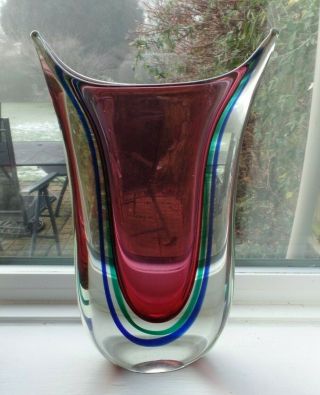 Large Vintage Murano Sommerso Glass Vase Mid Century Modern 11 Inches 3.  4 Kilo