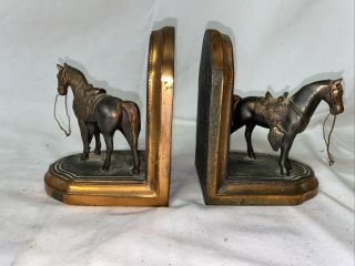 Vintage Heavy Copper/bronze Horse Bookends 5 1/2” 6lbs Of Copper/bronze