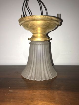 Antique Wired Raw Brass Flush Mount Fixture With Frosted Shade 55e