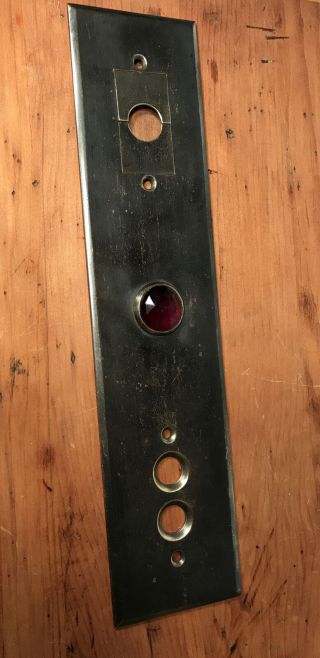 Antique Vintage Elevator? Up/down Brass Push Button Plate Red Jewel Beveled Edge