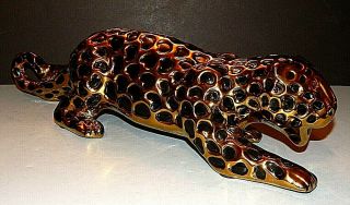 Vintage Mcm? Black Gold Panther Leopard Jaguar Figurine Coin Bank Ceramic 19.  5 "