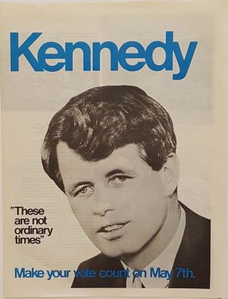 1968 Robert Kennedy For President Indiana Campaign Large Collectible