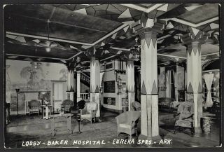 Rppc Eureka Springs Ar Baker Hospital Lobby Interior Postcard