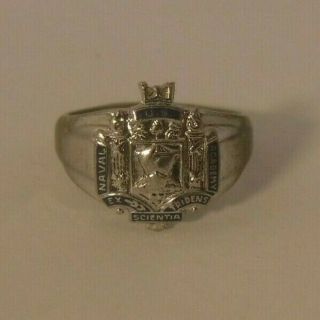 Vintage Us Naval Academy Sterling Silver Ring Enameled Ex Scientia Size 6.  1