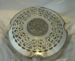 Very Rare Vintage Chippendale Silver Plated Clear Glass Flower Frog W/ 16 Holes