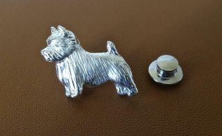 Small Sterling Silver Norwich Terrier Standing Study Lapel Pin