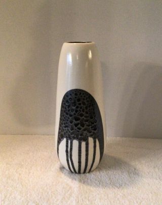Vtg Mcm Lapid Splat Lava Pottery Zebra Hand Painted 11.  75”vase Signed Dan Israel