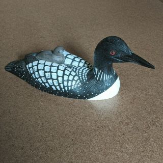 Jennings Decoy Co.  Handcrafted Loon W/ Chick,  10.  5 ",  Made In Mn - Rare,  Signed