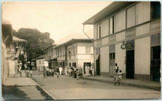 1910s Manila Philippines Rppc Photo Postcard Street Scene Zapateria / Stores