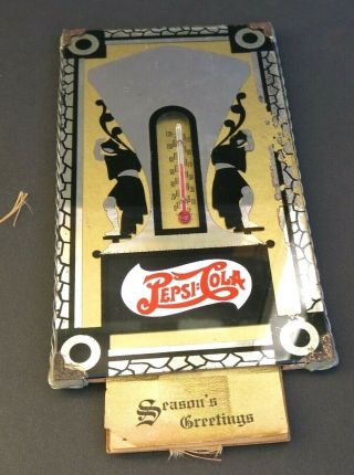 Vintage 1940 Pepsi Cola Double Dot 3 In 1 Item - Mirror,  Calendar,  Thermometer