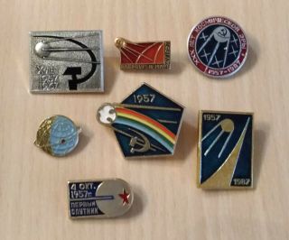 Ussr Russian Soviet Vintage Space Pin Badges 1st Sputnik