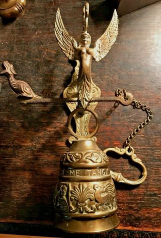 Vtg Brass Bell Monastery Church Vocem Meam Audit Qui Me Tangit Rare W/ Animals