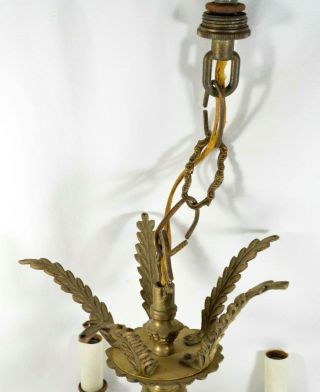 Vtg 5 - Arm Brass Chandelier Light Fixture Fancy Ornate Leaves 2