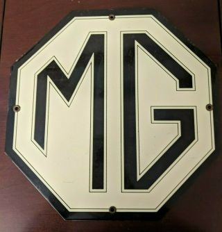 Vintage Mg Midget Car Porcelain Metal Sign 12 " Octagon Black And White