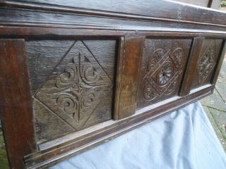 17th Century Oak Carved Coffer Front Three Carved Diamond Panels