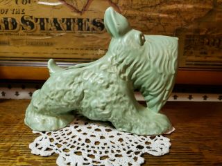 Rare Vintage Scottish Scottie Dog Terrier Pottery Planter Sage Green