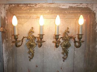 French A Gold Bronze Wall Light Sconces Stunning Detailed Antique