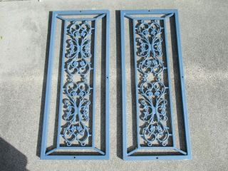 2 Antique Cast Iron Ornate Window Panel Grate Gate Shutters Double Sided