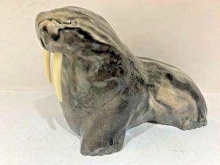 Signed Vintage Art North Bearing Sea Hand Carved Walrus Figurine Sculpture