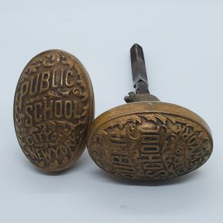 Vintage Solid Brass Doorknobs Set Of 2 N.  Y.  C.  York City Public School Nyc
