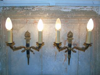 French A Swan Ornate Bronze Wall Light Sconces Gorgeous Antique