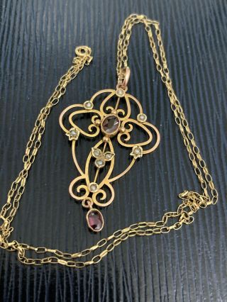 Vintage 9ct Gold Pendant With Stone & Necklace Chain - 19.  75 " Long