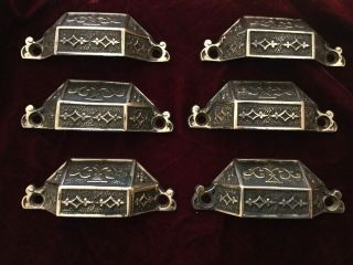 6 Ornate Bronze Victorian Eastlake Cast Bin Pulls,  Handles