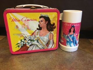 Vintage 1972 Miss America Metal Lunch Box W Thermos Rare Laurie Schaefer