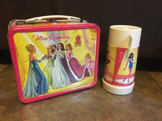 Vintage 1972 Miss America Metal Lunch Box W Thermos Rare Laurie Schaefer 2