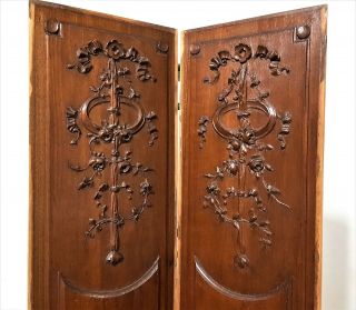 Pair bow flower panel Antique french wood salvaged carving architectural salvage 3