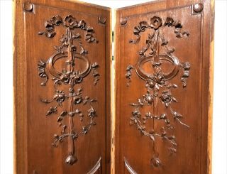 Pair bow flower panel Antique french wood salvaged carving architectural salvage 4