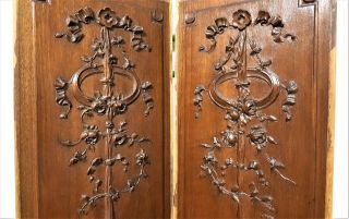 Pair bow flower panel Antique french wood salvaged carving architectural salvage 5