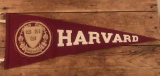 Vintage Antique Harvard University Felt And Leather Pennant W Sewn On Lettering