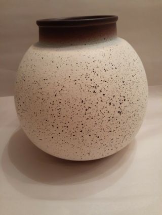 Vintage Heath Ceramic Signed Vase,  Opaque White & Matte Brown With Splatter