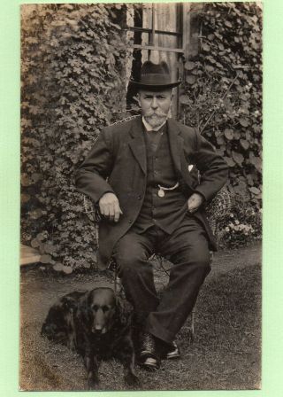 Flat Coated Retriever Dog With Darlington Show Judge 1916 Photo Postcard