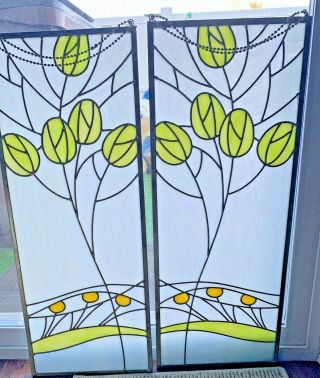 Set Of Hanging Vintage Stained Glass Windows (2)