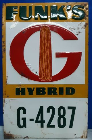 Vintage Funks G Hybrid Seed Corn Sign dealer farm metal feed cattle hog chicken 2