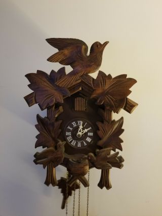 Vintage Black Forest Cuckoo Clock,  Moving Birds On Bottom,  Hand Carved