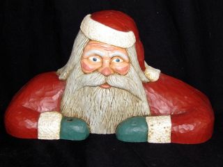 Vintage 1986 Jack Hughes Folk Art Carving Christmas Santa Candle Holder Signed