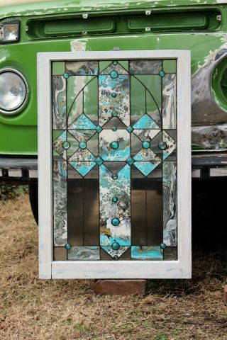 Stormy Waters Vintage Stained Glass 1910 Window,  Hand Made,  One of a Kind Art 2