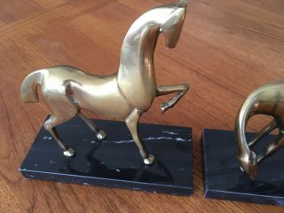 Pr.  Vintage Mid Century Modern Solid Brass Horse Sculptures Bookends/Marble Base 3