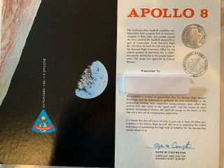 Rare Nasa Apollo 8 Award With Medallion Coin Made From Space Flown Metal