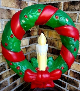 Vintage Empire Christmas Lighted Blow Mold Wreath Red Bow Yard Decoration 1995