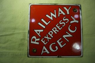 Vintage HEAVY PORCELAIN SIGN Railway Express Agency 8 