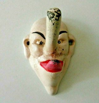 Antique Vtg Cast Iron Clown Genie Long Nose Pinocchio Wall Hook 5 1/4 " X3 7/8 "
