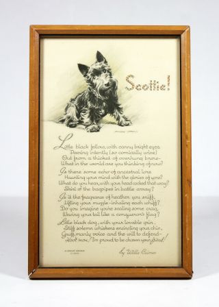 Antique Rare Scottie Motto Print Morgan Dennis Gibson Scottish Terrier Buzza Dog