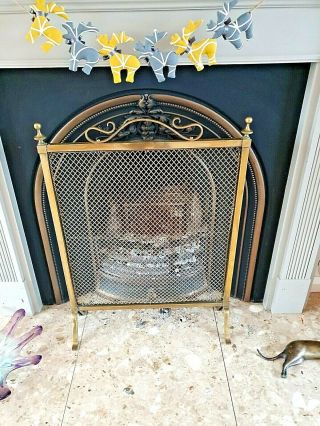Vintage Brass And Mesh Fire Spark Guard Screen,  Heavy And Solid Piece