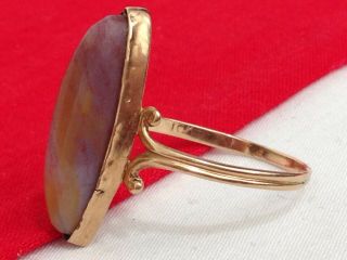 Vintage Signed 10k Yellow Gold Oval Agate Stone Ring Size 8.  75 Weight 2.  6 Grams
