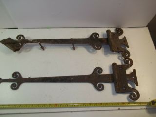 Set Of 2 Large Antique Ornate Victorian Door Gate Cast Iron Hinges 27 1/2 " Long