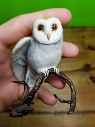Vintage Boehm Bisque Porcelain Barn Owl Bronze Branch Figurine
